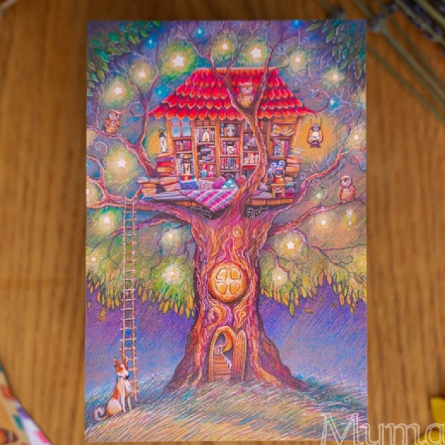 Ansichtkaart Boomhut. 