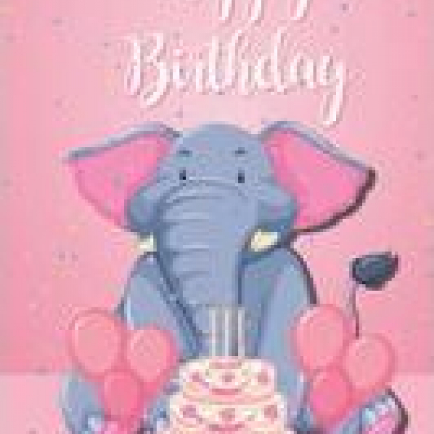 Ansichtkaart Happy Birthday met een Olifant van een Taart. 